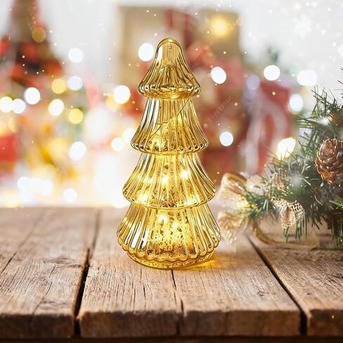 Mercury Glass Christmas Trees with Led Lights and Timer,9 Inch Mercury Glass Xmas Trees Tabletop Centerpiece for Holiday Home Decor (Red-A) in Saudi Arabia