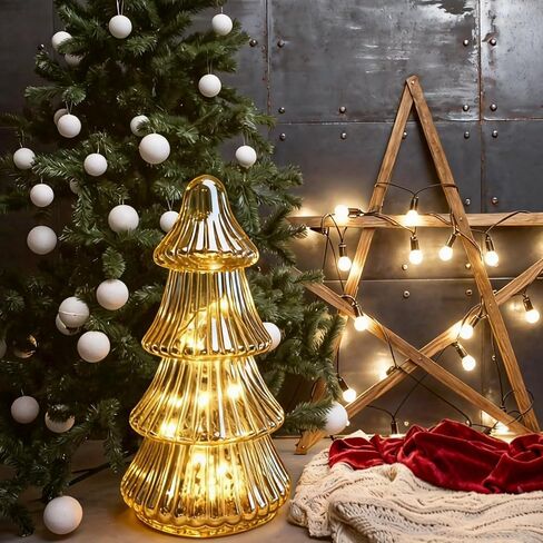 Mercury Glass Christmas Trees with Led Lights and Timer,9 Inch Mercury Glass Xmas Trees Tabletop Centerpiece for Holiday Home Decor (Red-A) in Saudi Arabia