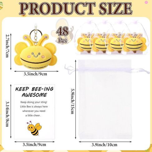 48 Set Bee Keychain Bulk Employee Appreciation Gift Set with Motivational Cards and Organza Bags for Employee Coworker Staff Office Teams Graduation Ceremony Mental Health Bee Party Favors in Saudi Arabia