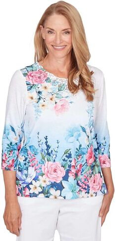 Alfred Dunner Classic 26 Women's Ombre Border Floral Lace Top in Saudi Arabia