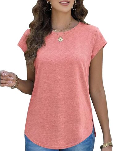 Womens Round Neck Cute Short Sleeve Top Curved Hem Blouses Sexy Slim Fit Tee Shirts Spring Summer Fashion Casual T Shirts in Saudi Arabia