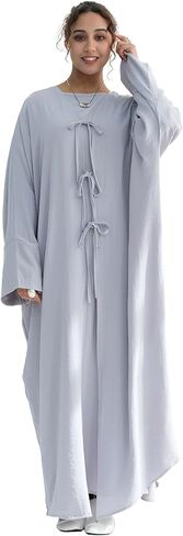Tie Front Abaya Cardigan Solid Color Open Front Abaya for Women Muslim Prayer Clothes Daily Islamic Clothing in Saudi Arabia