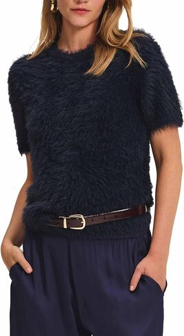 VELVET BY GRAHAM & SPENCER Women's Kit Feather Yarn Sweater, Navy, Small in Saudi Arabia