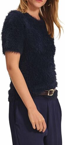 VELVET BY GRAHAM & SPENCER Women's Kit Feather Yarn Sweater, Navy, Small in Saudi Arabia
