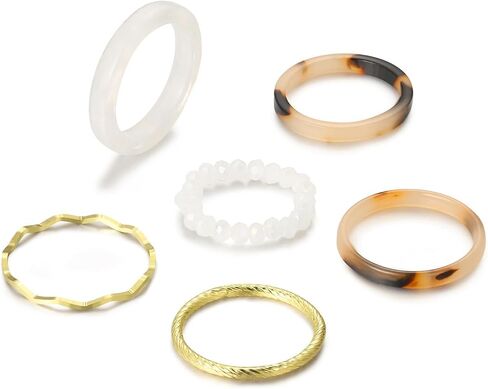 FUTIMELY Vintage Acrylic Knuckle Rings Set for Teen Girls Women,Resin Beach Plastic Beaded Gold Stacking Finger Rings Y2K Dainty Trendy Aesthetic Jewelry in Saudi Arabia