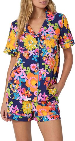 BedHead Pajamas Trina Turk Womens Short Sleeve Notch Collar & Shorts Sleepwear Pajama Set, Organic Cotton in Saudi Arabia