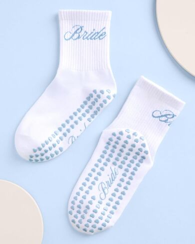 xo, Fetti Bride Pilates Sock - Grippy Bottom | Bachelorette Party, Bridal Shower, Wedding Gift, Bride Tribe, Something Blue, Bridal Socks in Saudi Arabia