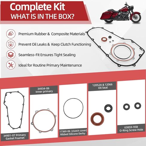 Primary Cover Gasket Kit for Harley Davidson 2006-2017 Road King Street Glides Electra Glide Ultra Limited FLHT Softail, Replace# 63859-95B 34901-07 17369-06 12066 12052A 34934-06 in Saudi Arabia