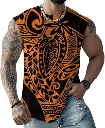 Mens Plus Size Summer Muscle Tank Top Colorful Polynesian Sleeveless Tunic Shirts in Saudi Arabia