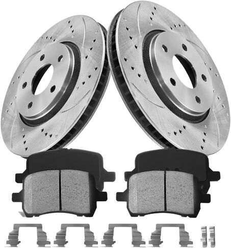 Front Automotive Replacement Brake Kit, Drilled Slotted Rotors Kit Compatible with 2006-2012 Chevy Malibu, 2006-2008 Chevy HHR|Brake Rotors Brake Pads|296mm(11.7in)|D1160-8270 & 55093 in Saudi Arabia