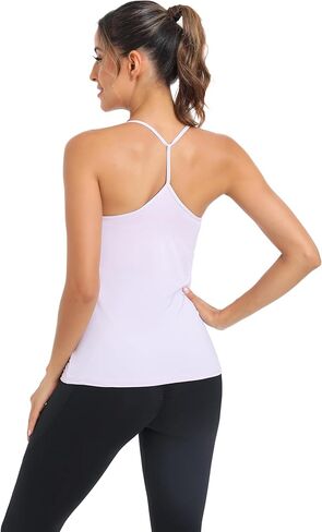 Yoga Tank Tops for Women Built in Shelf Bra Strappy Back Activewear Workout Compression Tops in Saudi Arabia