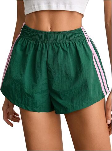 WDIRARA Women's Side Striped Elastic Waist Track Shorts Workout Running Shorts in Saudi Arabia