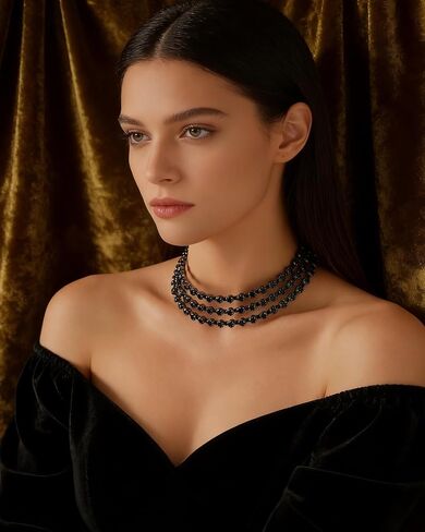 Black Rhinestone Necklace for Women Sparkly Black Crystal Choker Elegant Wide Collar Necklaces Wedding Birdal Necklace Prom Party Wedding Jewelry Accessories in Saudi Arabia