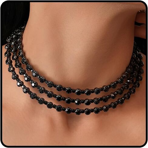 Black Rhinestone Necklace for Women Sparkly Black Crystal Choker Elegant Wide Collar Necklaces Wedding Birdal Necklace Prom Party Wedding Jewelry Accessories in Saudi Arabia