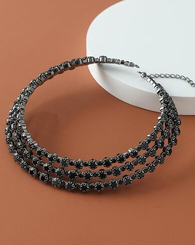 Black Rhinestone Necklace for Women Sparkly Black Crystal Choker Elegant Wide Collar Necklaces Wedding Birdal Necklace Prom Party Wedding Jewelry Accessories in Saudi Arabia