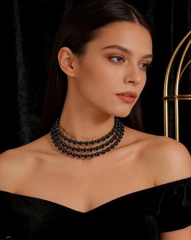 Black Rhinestone Necklace for Women Sparkly Black Crystal Choker Elegant Wide Collar Necklaces Wedding Birdal Necklace Prom Party Wedding Jewelry Accessories in Saudi Arabia