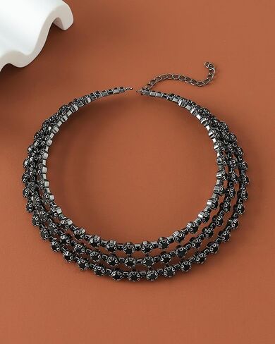 Black Rhinestone Necklace for Women Sparkly Black Crystal Choker Elegant Wide Collar Necklaces Wedding Birdal Necklace Prom Party Wedding Jewelry Accessories in Saudi Arabia