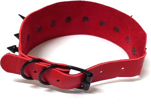 Red Spike Collar for Womens, Gothic Punk Choker, Soft Faux Leather Necklace with Ring, Adjustable Length 11-15 Inches in Saudi Arabia