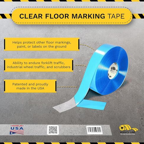شريط تحديد الأرضيات الشفاف من مايتي لاين، شديد التحمل، قابل للتقشير واللصق، لاصق، جودة صناعية، 2 بوصة، لفة 100 قدم in Kuwait