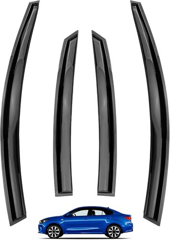 4 Pcs Tape-On Rain Guards Fit for Kia Rio Sedan 2018 2019 2020 2021 2022 2023, Extra Durable Window Deflectors and Window Visors for Shading Ventilation and Rain Protection, Smoke Black in Saudi Arabia