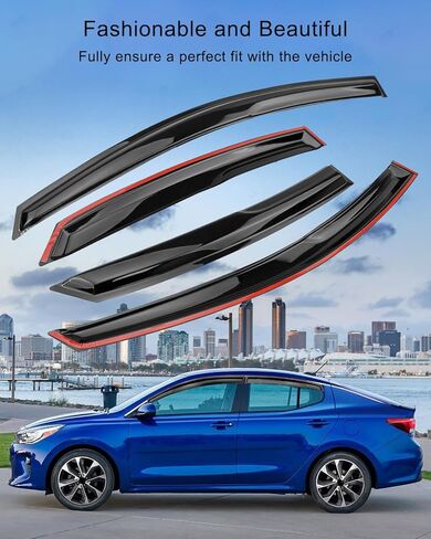 4 Pcs Tape-On Rain Guards Fit for Kia Rio Sedan 2018 2019 2020 2021 2022 2023, Extra Durable Window Deflectors and Window Visors for Shading Ventilation and Rain Protection, Smoke Black in Saudi Arabia