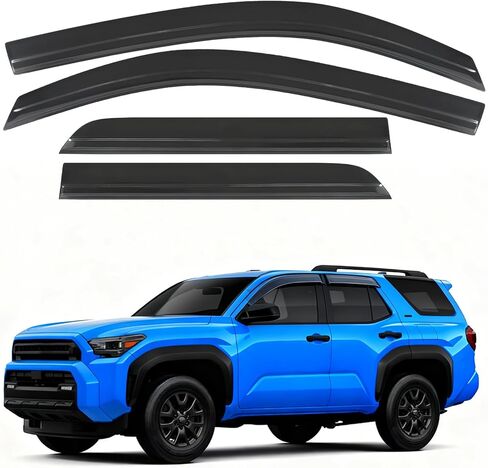 واقيات المطر للنافذة لسيارة Toyota 4runner 2010-2024، واقيات النوافذ بشريط خارجي على شكل شريط جانبي منحرف الرياح لملحقات 4runner (لـ 10-24) in Kuwait