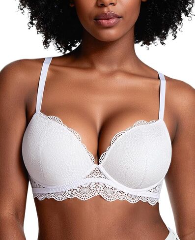 Women's Lace Push Up Bra Comfort Padded Add 2 Cups Underwire Support Plunge Bras Lift Up in Kuwait