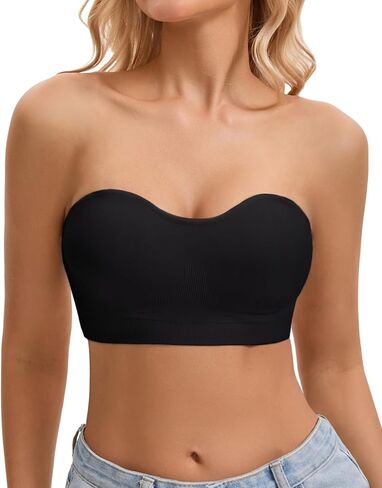 Strapless Bra for Women Bandeau Bra Seamless Wireless Non-Slip Unremovable Pads Bandeau Top Tube Top Bra Hook & Eye in Saudi Arabia