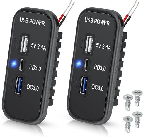 Linkstyle 3 Ports 12V USB Outlet, PD3.0 Type C Port, QC 3.0 USB A 2.4A USB A Fast Charger Socket Power Adapter for Car Marine-2pcs in Saudi Arabia