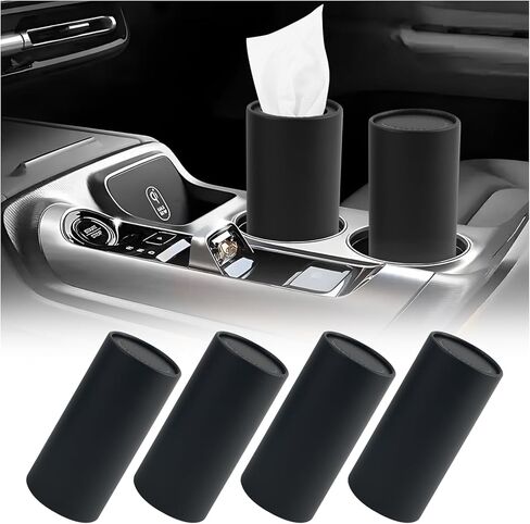 4PCS Car Tissue Holder,Pull Out Minimalist Car Tissues Cylinder with 30-Count Facial Tissue Per Box,Portable Cup Holder Tissues for Cars as Cars Trash Can/Coin Holders (Black) in Saudi Arabia