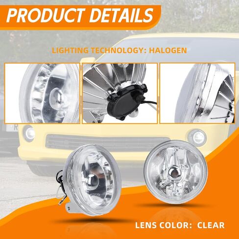 YLT AUTO زوج عالمي 4 بوصة ضوء الضباب المستدير الكروم الإسكان الهالوجين مصباح الضباب للقيادة عدسة واضحة مع لمبة ومجموعة مجموعة الأسلاك in Kuwait