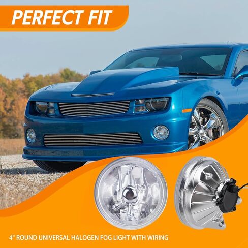 YLT AUTO زوج عالمي 4 بوصة ضوء الضباب المستدير الكروم الإسكان الهالوجين مصباح الضباب للقيادة عدسة واضحة مع لمبة ومجموعة مجموعة الأسلاك in Kuwait