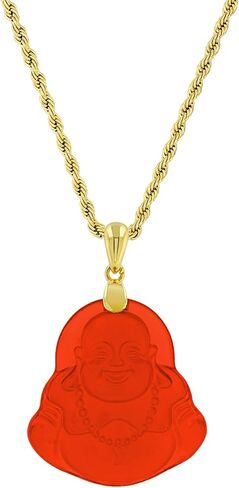 Happy Laughing Buddha Red Jade Pendant Necklace Figaro Gold Chain Genuine Certified Grade A Jadeite Jade Hand Crafted, Jade Necklace, 14k Gold Filled Laughing Jade Buddha necklace, Jade Medallion in Saudi Arabia
