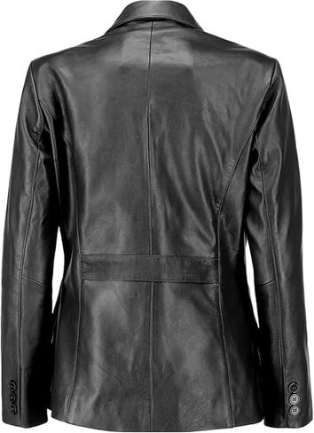 Women's Classic 2-Button Genuine Lambskin Leather Blazer Women - Casual Coat Long Sleeves Suit Style Leather Jacket - Black in Saudi Arabia