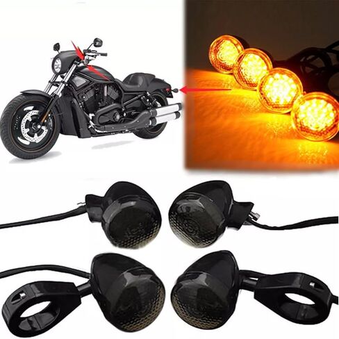 PSLER Motorcycle Turn Signal Light 41 mm Fork Clamp Front Rear Set LED Turn Signals Compatible with Sportster XL 883 1200, 2 Pairs, Black in Saudi Arabia