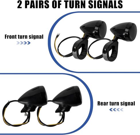 PSLER Motorcycle Turn Signal Light 41 mm Fork Clamp Front Rear Set LED Turn Signals Compatible with Sportster XL 883 1200, 2 Pairs, Black in Saudi Arabia