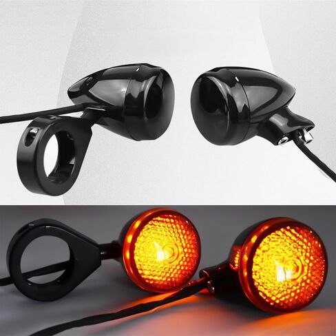 PSLER Motorcycle Turn Signal Light 41 mm Fork Clamp Front Rear Set LED Turn Signals Compatible with Sportster XL 883 1200, 2 Pairs, Black in Saudi Arabia