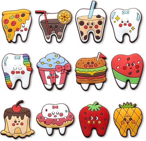 Summer Teeth Food Flowers Shoe Charms, Veterinary Fruit Dessert Croc Charms Pack for Shoe Decoration in Saudi Arabia