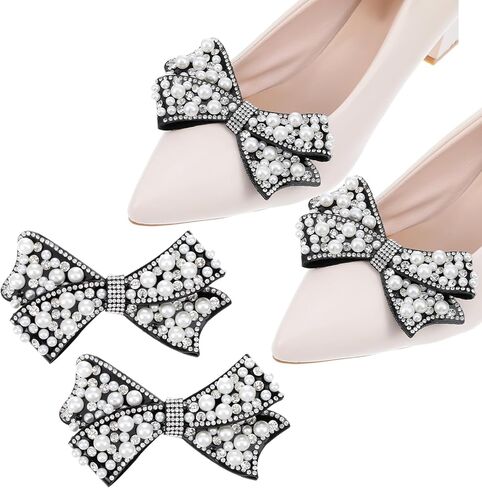 2 Pack Pearl Bow Shoe Charm for Women, Detachable Crystal Rhinestone Shoe Clips for Bridal Wedding Party DIY Shoes Decorations Accessories in Saudi Arabia