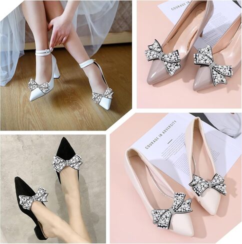 2 Pack Pearl Bow Shoe Charm for Women, Detachable Crystal Rhinestone Shoe Clips for Bridal Wedding Party DIY Shoes Decorations Accessories in Saudi Arabia