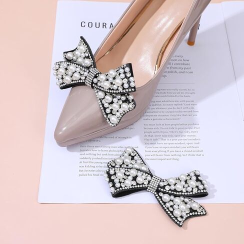 2 Pack Pearl Bow Shoe Charm for Women, Detachable Crystal Rhinestone Shoe Clips for Bridal Wedding Party DIY Shoes Decorations Accessories in Saudi Arabia