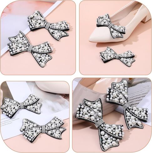 2 Pack Pearl Bow Shoe Charm for Women, Detachable Crystal Rhinestone Shoe Clips for Bridal Wedding Party DIY Shoes Decorations Accessories in Saudi Arabia