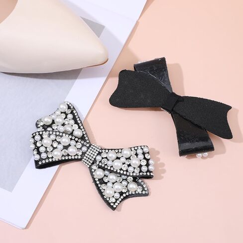 2 Pack Pearl Bow Shoe Charm for Women, Detachable Crystal Rhinestone Shoe Clips for Bridal Wedding Party DIY Shoes Decorations Accessories in Saudi Arabia