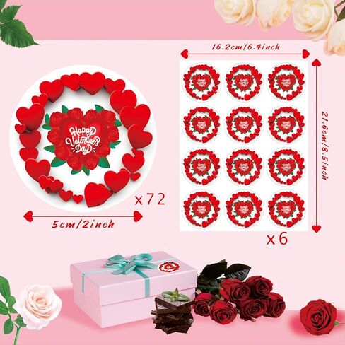 72PCS Love Label Love Stickers Valentines Day Gift Tags 2-Inch Red Round Happy Valentine's Day Stickers Wedding Party Adult and Children's Festival Gift Sealing Decorations in Saudi Arabia
