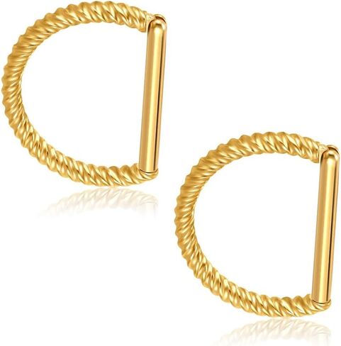 2PCS 16g D Shape Nose Rings - Surgical Steel Septum Ring Cartilage Clicker Helix Conch Piercing Earrings with Cubic Zirconia for Women Men in Saudi Arabia