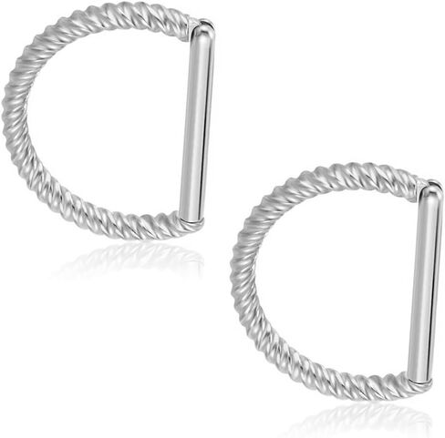 2PCS 16g D Shape Nose Rings - Surgical Steel Septum Ring Cartilage Clicker Helix Conch Piercing Earrings with Cubic Zirconia for Women Men in Saudi Arabia