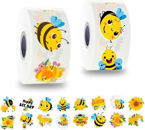 1000 قطعة من ملصقات النحل للأطفال، ملصقات مكافأة مقاس 1 بوصة في 16 نمطًا، مستلزمات المعلم للفصل الدراسي، مجموعة ملصقات حيوانات للديكور، 2 رول ملصق تحفيزي للأطفال (ملصق النحل) in Kuwait