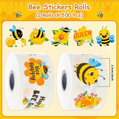 1000 قطعة من ملصقات النحل للأطفال، ملصقات مكافأة مقاس 1 بوصة في 16 نمطًا، مستلزمات المعلم للفصل الدراسي، مجموعة ملصقات حيوانات للديكور، 2 رول ملصق تحفيزي للأطفال (ملصق النحل) in Kuwait