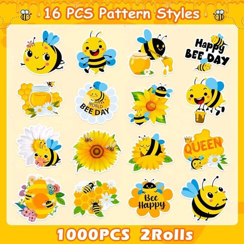 1000 قطعة من ملصقات النحل للأطفال، ملصقات مكافأة مقاس 1 بوصة في 16 نمطًا، مستلزمات المعلم للفصل الدراسي، مجموعة ملصقات حيوانات للديكور، 2 رول ملصق تحفيزي للأطفال (ملصق النحل) in Kuwait