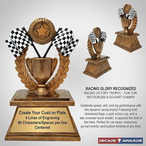 Decade Awards Personalized Racing Trophy - Custom Engraved Checkered Flag Wreath Trophy - Perfect Victory Lap Award for Racing and Motocross - Customize Now (7 Inch) in Saudi Arabia